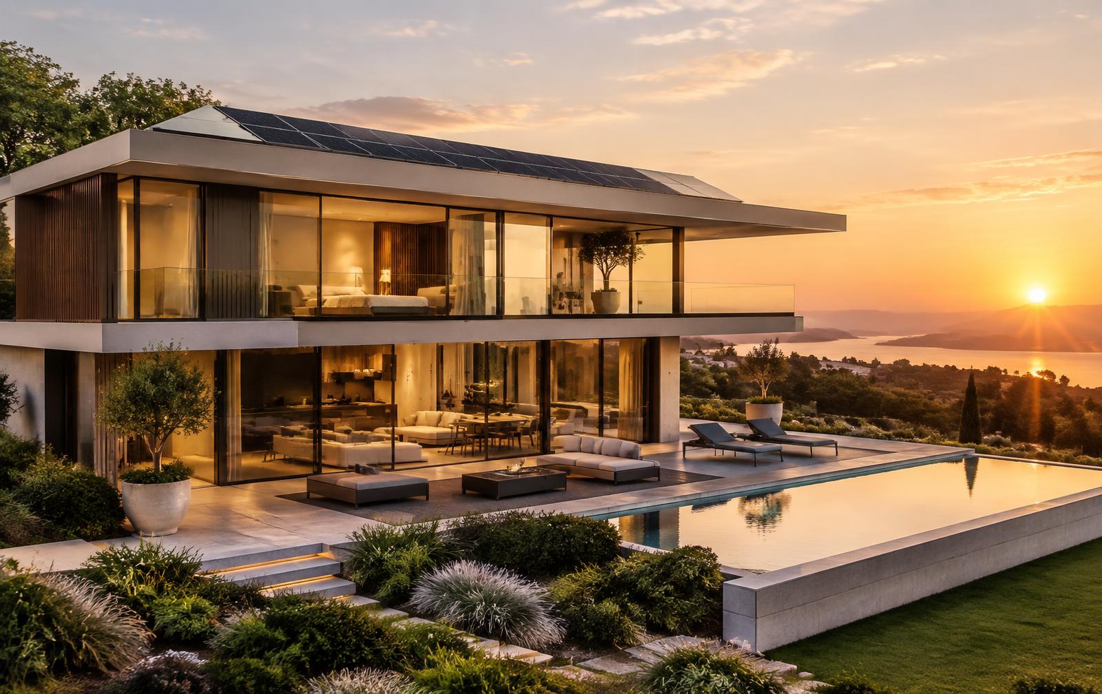 Contemporary home with architecturally integrated rooftop solar